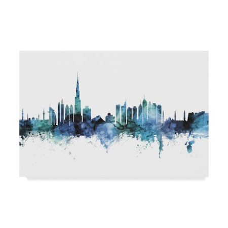 Michael Tompsett 'Dubai Blue Teal Skyline' Canvas Art,22x32